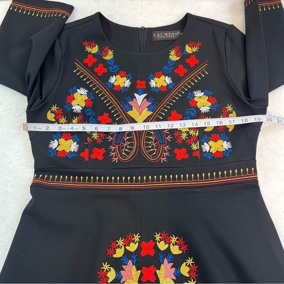 Lai Meng Five Cats Embroidered Floral Folk art Mini Dress Black Size XL NWT - Picture 13 of 14